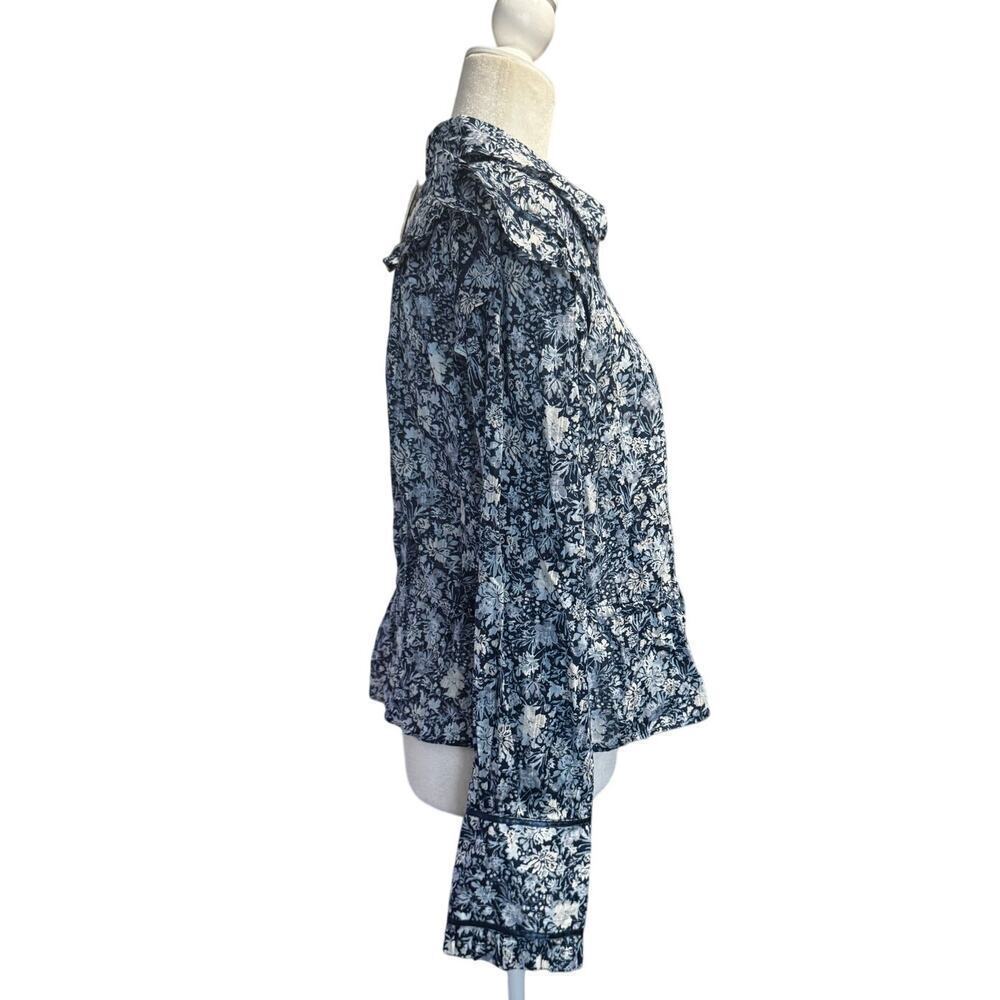 Free People “Chambray Combo” Floral Ruffle Blouse – NWT – Size M – $128 Retail - Picture 3 of 8